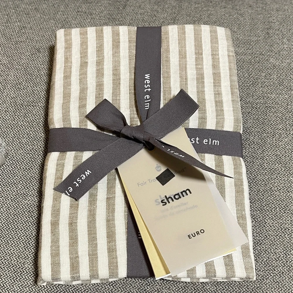 West Elm European Flax Linen Classic Stripe Euro Sham